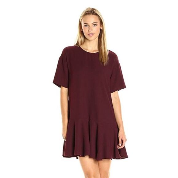 FRENCH CONNECTION Dress Maroon Swing Flutter Hem Burgundy Cocktail Size US6 - Picture 1 of 11